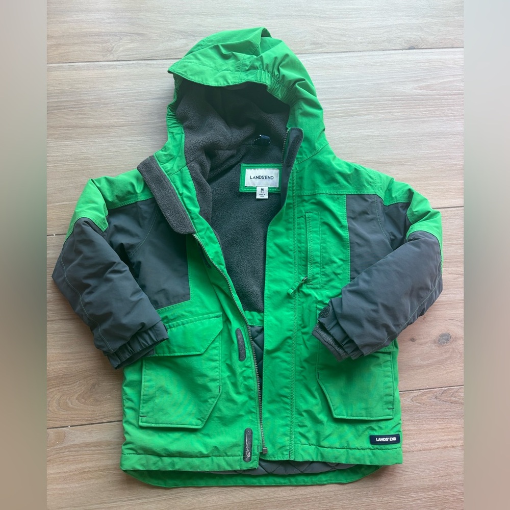 Lands End kids Grow-A-Long lined jacket 5-6 green/grey